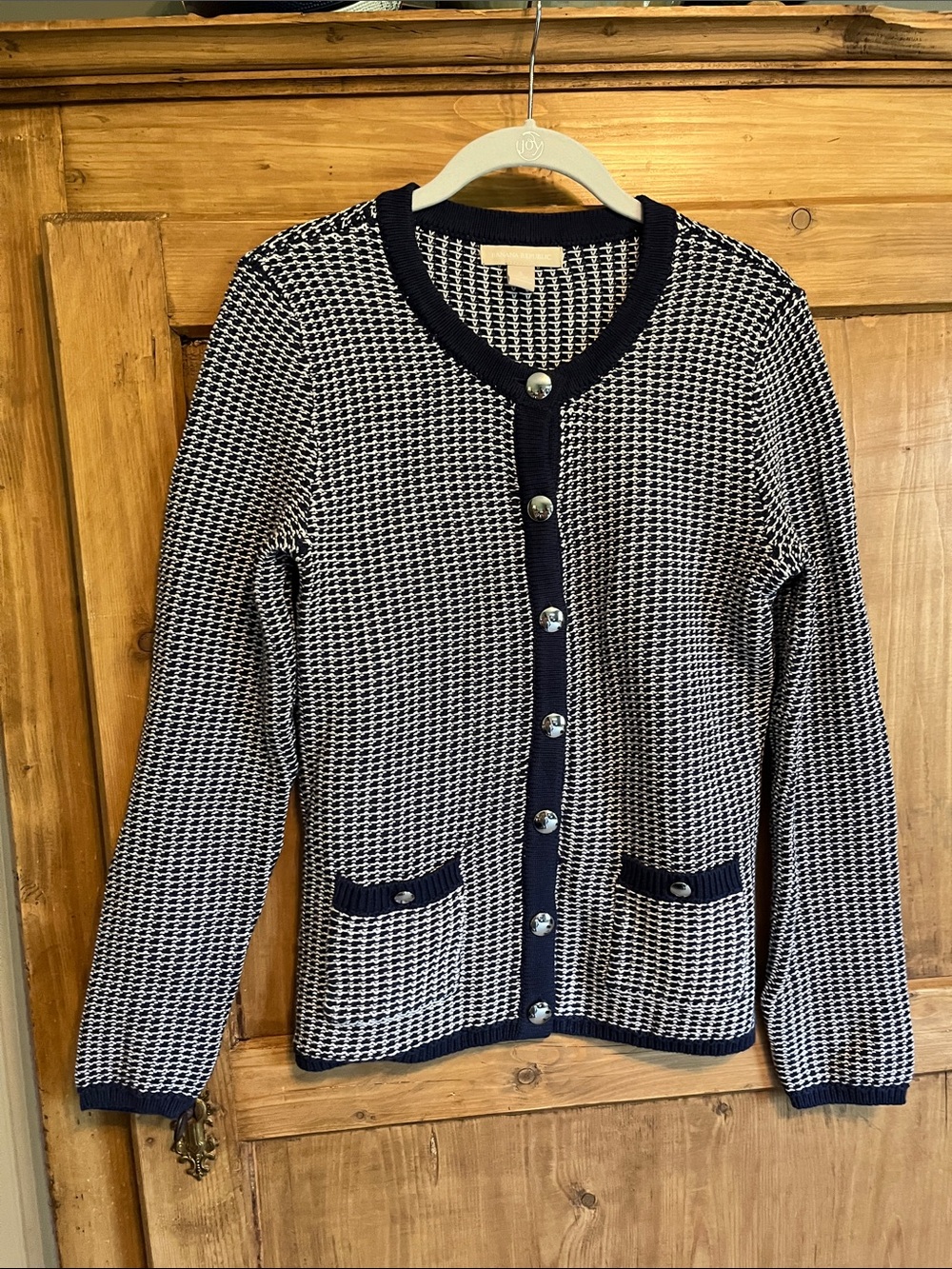 Banana Republic Navy and White Textured Button Cardigan